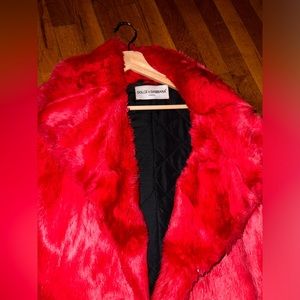 Dolce & Gabbana Leather RED rabbit fur coat vintage 90s AS IS GORGEOUS size 42